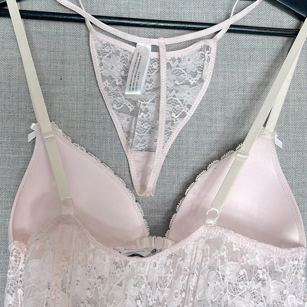 Linea Donatella Light Pink Lace Babydoll Chemise Lingerie Set Size Small New